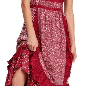 Free People Red Asymmetrical Floral Dress